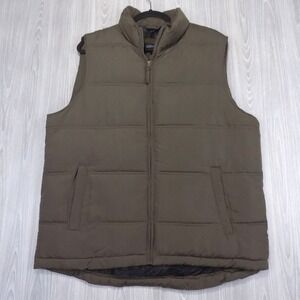 Smith's Workwear Puffer Vest Men's L Brown Olive Quilted Full Zip EUC